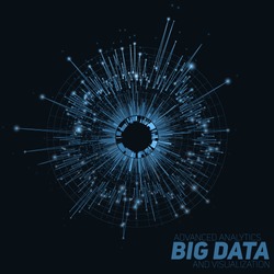 Vector abstract round big data visualization. Futuristic infographics design. Visual information complexity. Intricate data threads graphic. Social network or business analytics representation. 