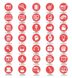 Advertise and Web media icons,Red circle version,White background,vector