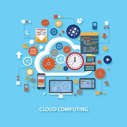 Cloud computing concept design on blue background,clean vector