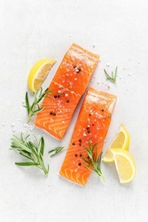 Salmon. Fresh raw salmon fish fillet on white background