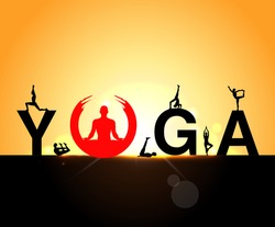World Yoga Day vector illustration, sunrise background, Yoga infographics, mental and physical benefits of practice - vector eps10