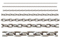 different sizes of stainless chain isolated on white background, can be connected unlimited each.