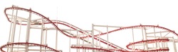 Line of red roller coaster rail on white background.