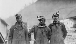 Three coal miners of the Lorain Coal & Dock Company, Lorado, West Virginia, 1918.