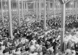 Evangelist Billy Sunday's Tabernacle during a revival in New York City, 1917. The huge tent accommodated 18,000 and cost $68,000 in 1917,