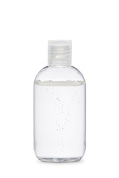 Dispenser of antibacterial gel on white background