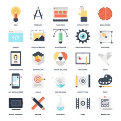 Abstract vector set of colorful flat creative process icons. Concepts and design elements for mobile and web applications.