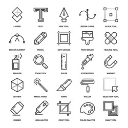 Abstract vector collection of line design tools icons. Elements for mobile and web applications.