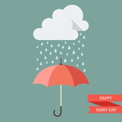 Cloud with Rain drop on umbrella. Flat style vector illustration