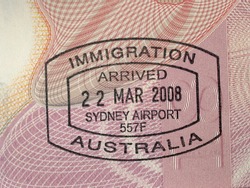 Australian immigration stamp in passport