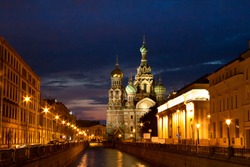 The church by the canal. White nights, Saint-Petersburg, Russia