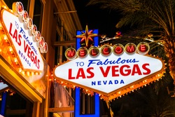 The Welcome to Las Vegas sign, shot at night.