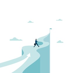 Businessman running towards the target on the mountain. concept business success. leadership, ambition. Eps-10 vector illustration flat