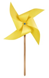 Yellow paper windmill pinwheel isolated on white with Clipping Path