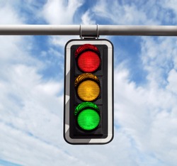 Traffic light against blue sky background with Clipping Path