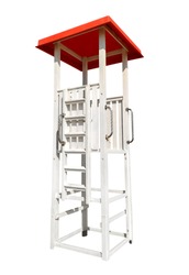 Lifeguard Tower with red roof isolated on white with Clipping Path