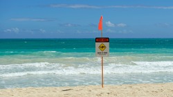Warning sign for stinging Portuguese Man-O-War on an Oahu, Hawaii beach