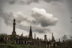 skyline view of the necropolis graveyard in Glasgow, Scotland.