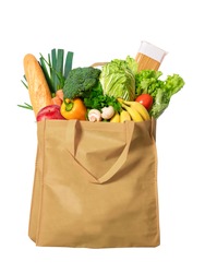 Eco friendly reusable shopping bag filled with vegetables