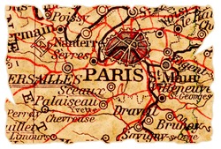 Paris on an old torn map, isolated. Part of the old map series.