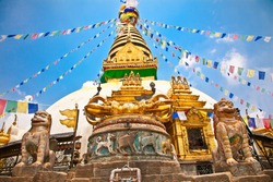 Stupa in Swayambhunath  Monkey temple in Kathmandu, Nepal.