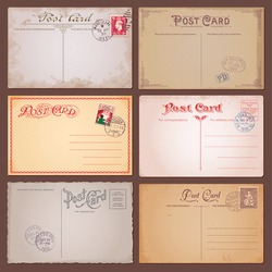 Vector set of vintage postcards with stamps