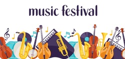 Jazz music festival banner with musical instruments.