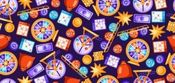 Lottery and bingo seamless pattern. Icons of gambling or online games.