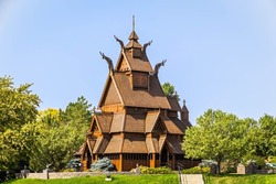 Stave church of Norwegian design found in Minot, North Dakota with architecture similar to structures found in Norway