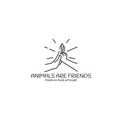 Animals are friends logo, hand and cat paw minimalistic symbol design, animal care, vector illustration