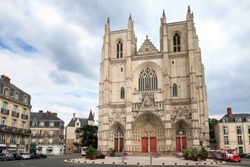 Beautiful cityscape front view of the Nantes Cathedral, the Cathedral of St. Peter and St. Paul of Nantes (Cathédrale Saint-Pierre-et-Saint-Paul de Nantes), a Roman Catholic church in Nantes, France