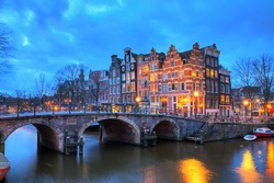 Beautiful long exposure HDR image of the Brouwersgracht in Amsterdam, the Netherlands, a UNESCO world heritage site.