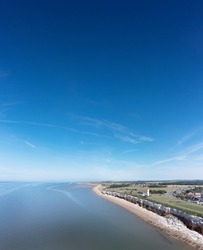 aerial view above the sea looking at the sea side town of Hunstanton in norfolk