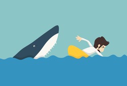 Businessman swimming to escape sharks , eps10 vector format