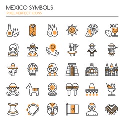 Mexico Symbols , Thin Line and Pixel Perfect Icons