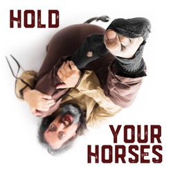 concept hold your horses with insane man on the floor