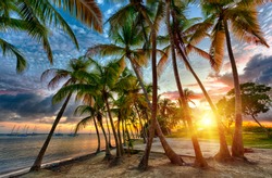 Sunset over Anse Champagne beach in Saint Francois, Guadeloupe, Caribbean
