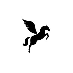 Vector logotype with fantasy horse with vings. Pegasus silhouette