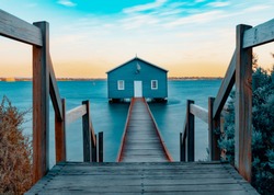 Blue Boat Shed or Crawley Boat House on the Swan River at Western Australia