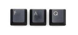 FAQ word written with black keyboard buttons with spaces.