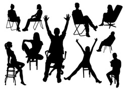 Set of sitting people silhouettes