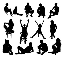 Set of sitting people silhouettes