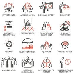 Vector set of linear icons related to business process, team work, human resource management and stakeholders. Mono line pictograms and infographics design elements - part 3