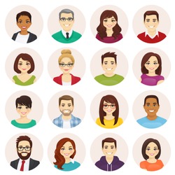 Smiling people avatar set isolated vector illustration