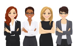 Business woman team set with arms crossed isolated vector illustration