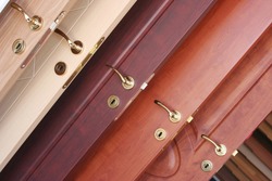 Wooden interior door with handle