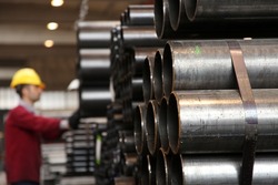 Metal pipes. Steel industry background.