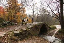 old stone bridge and Anatolian woman