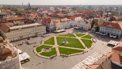 Drone photo of famous Union Square in Timisoara, Romania