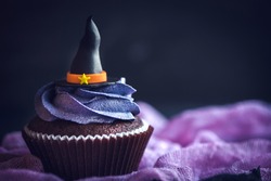 Witch hat cupcake,halloween concept and blank space 